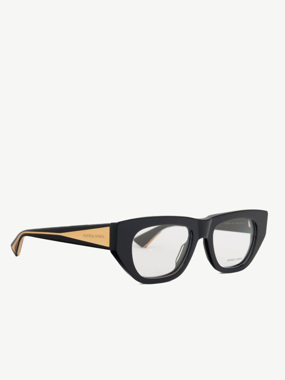 Bottega Veneta BV1279O Black Rectangular Gold-Tone-Arm Glasses